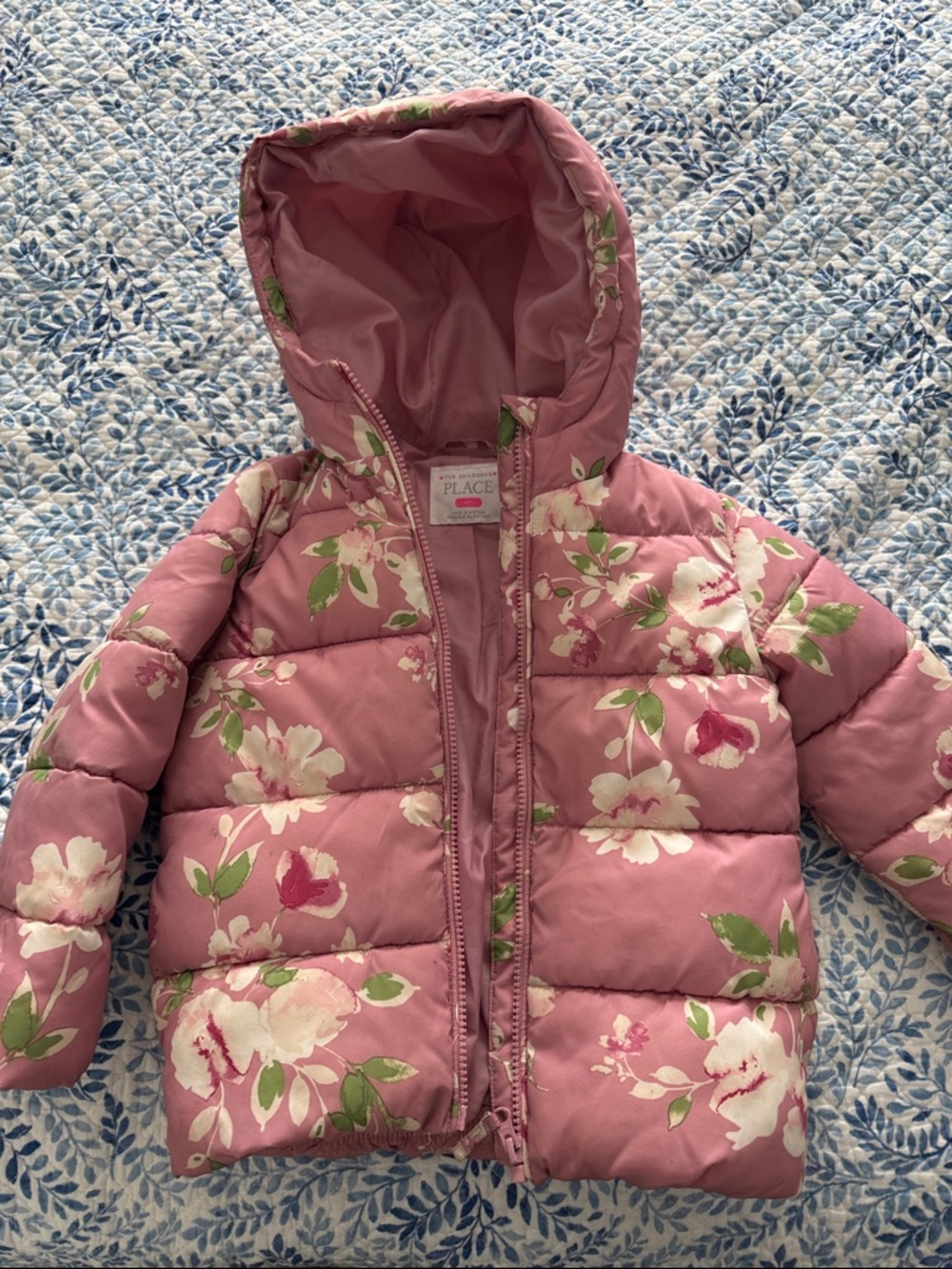 The Children's Place Pink Floral Hooded Puffer Jacket 5T